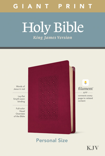 KJV Personal Size Giant Print Bible, Filament Enabled (LeatherLike, Diamond Frame Cranberry, Red Letter) by Tyndale, 9781496447661