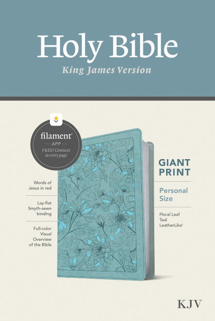 KJV Personal Size Giant Print Bible, Filament Enabled (LeatherLike, Floral Leaf Teal, Red Letter) by Tyndale, 9781496460875