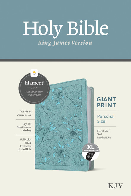 KJV Personal Size Giant Print Bible, Filament Enabled (LeatherLike, Floral Leaf Teal, Indexed, Red Letter) by Tyndale, 9781496460882