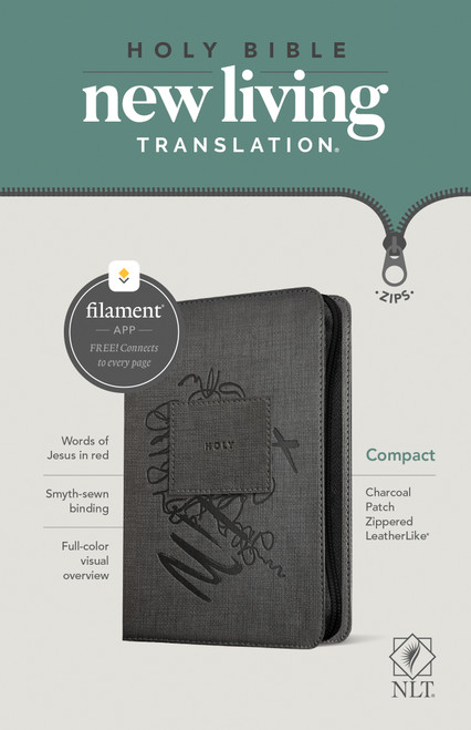 NLT Compact Zipper Bible, Filament Enabled (LeatherLike, Charcoal Patch, Red Letter) (Miniature Edition) by New Living Translation, Tyndale, 9781496455512