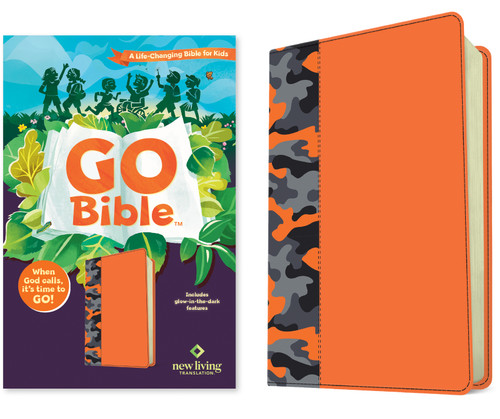 NLT GO Bible for Kids (with Glow-in-the-Dark Features) (LeatherLike, Orange Camo) (A Life-Changing Bible for Kids) by New Living Translation, Tyndale, 9798400519154