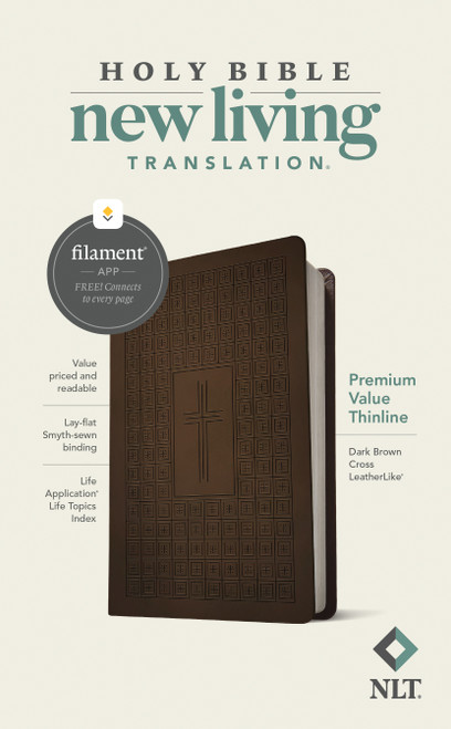 NLT Premium Value Thinline Bible, Filament Enabled (LeatherLike, Dark Brown Cross) by New Living Translation, Tyndale, 9781496458063