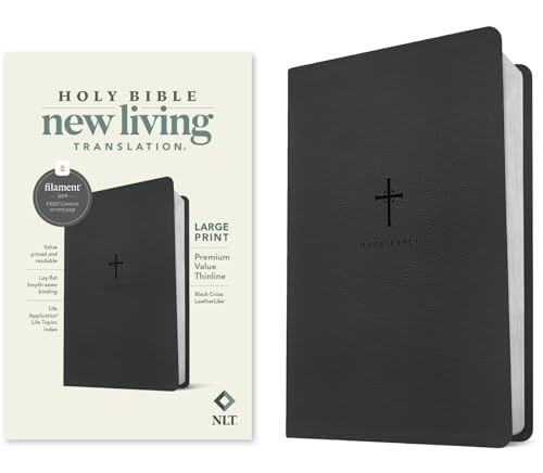 NLT Large Print Premium Value Thinline Bible, Filament Enabled (LeatherLike, Black Cross) by New Living Translation, Tyndale, 9781496484031