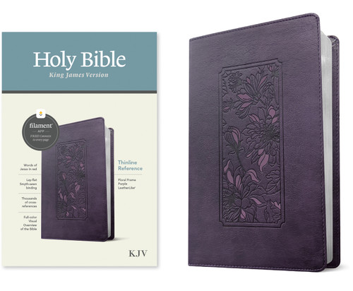 KJV Thinline Reference Bible, Filament Enabled (LeatherLike, Floral Frame Purple, Red Letter) by Tyndale, 9781496460455