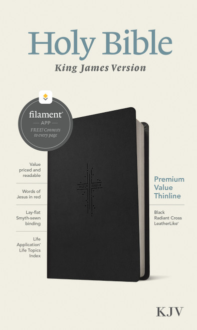 KJV Premium Value Thinline Bible, Filament Enabled (LeatherLike, Black Radiant Cross, Red Letter) by Tyndale, 9781496460547