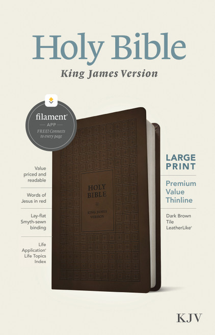 KJV Large Print Premium Value Thinline Bible, Filament Enabled (LeatherLike, Dark Brown Tile, Red Letter) by Tyndale, 9781496460561