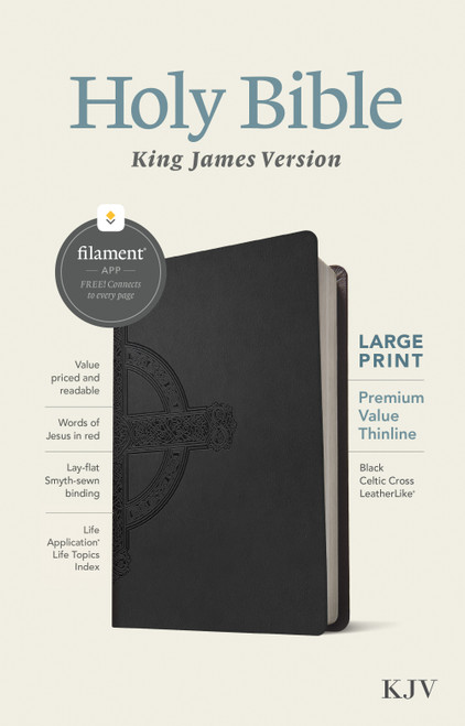 KJV Large Print Premium Value Thinline Bible, Filament Enabled (LeatherLike, Black Celtic Cross, Red Letter) by Tyndale, 9781496460578