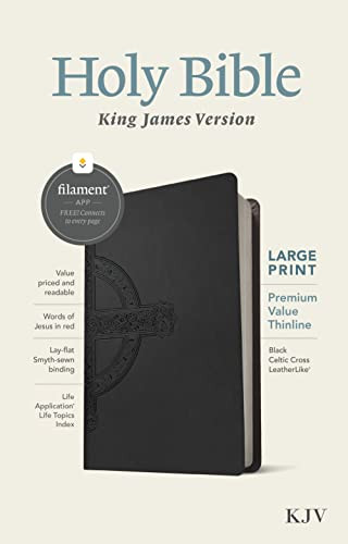 KJV Large Print Premium Value Thinline Bible, Filament Enabled (LeatherLike, Black Celtic Cross, Red Letter) by Tyndale, 9781496460578