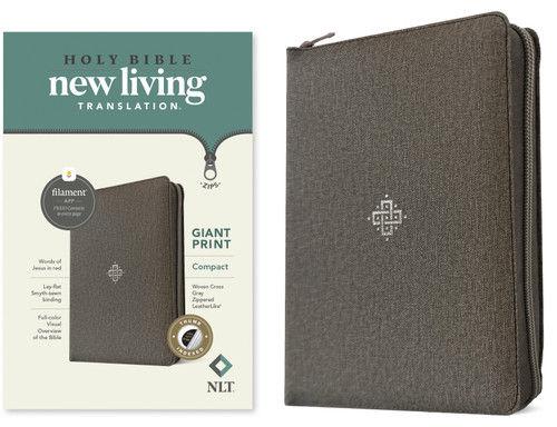 NLT Compact Giant Print Zipper Bible, Filament Enabled (LeatherLike, Woven Cross Gray, Indexed, Red Letter) by New Living Translation, Tyndale, 9781496480125