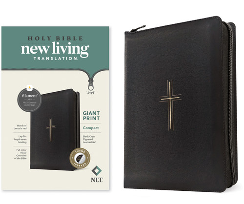 NLT Compact Giant Print Zipper Bible, Filament Enabled (LeatherLike, Black Cross, Indexed, Red Letter) by New Living Translation, Tyndale, 9781496486868