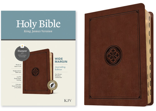KJV Wide Margin Bible, Filament Enabled (LeatherLike, Dark Brown Medallion, Indexed, Red Letter) by Tyndale, 9781496479167