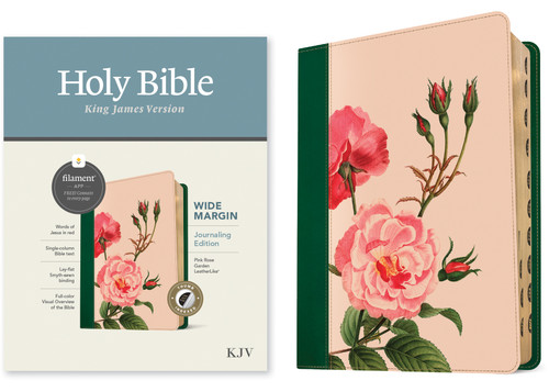 KJV Wide Margin Bible, Filament Enabled (LeatherLike, Pink Rose Garden, Indexed, Red Letter) by Tyndale, 9781496479181