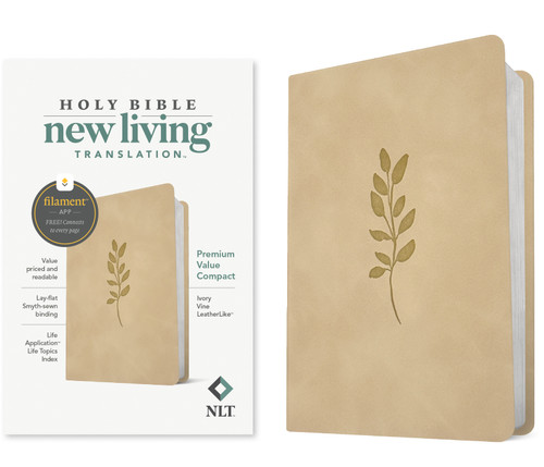 NLT Premium Value Compact Bible, Filament Enabled (LeatherLike, Ivory Vine) (Miniature Edition) by New Living Translation, Tyndale, 9798400509834