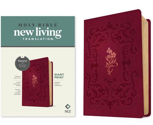 NLT Giant Print Bible, Filament Enabled (LeatherLike, Cranberry Flourish, Red Letter) by New Living Translation, Tyndale, 9781496482297