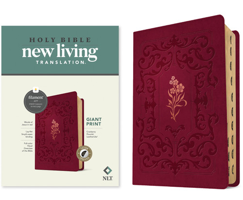 NLT Giant Print Bible, Filament Enabled (LeatherLike, Cranberry Flourish, Indexed, Red Letter) by New Living Translation, Tyndale, 9781496482303