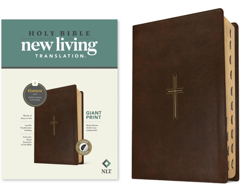 NLT Giant Print Bible, Filament Enabled (LeatherLike, Rustic Brown Gold Cross, Indexed, Red Letter) by New Living Translation, Tyndale, 9798400509810
