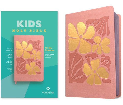 NLT Kids Bible, Thinline Reference Edition (LeatherLike, Tropical Flowers Dusty Pink, Red Letter) by New Living Translation, Tyndale, 9781496483980
