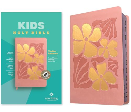 NLT Kids Bible, Thinline Reference Edition (LeatherLike, Tropical Flowers Dusty Pink, Indexed, Red Letter) by New Living Translation, Tyndale, 9781496484000