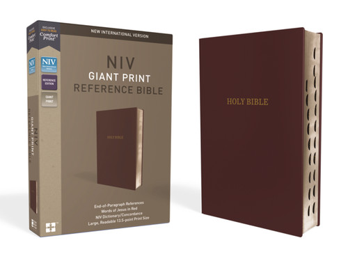 NIV, Reference Bible, Giant Print, Leather-Look, Burgundy, Red Letter, Thumb Indexed, Comfort Print by Zondervan, 9780310449447