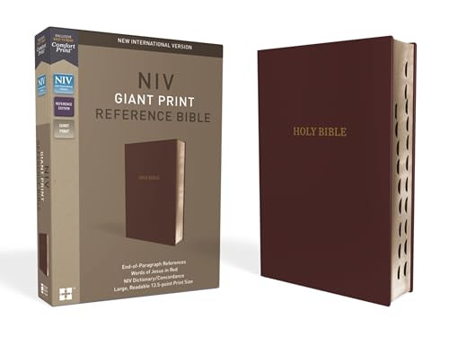 NIV, Reference Bible, Giant Print, Leather-Look, Burgundy, Red Letter, Thumb Indexed, Comfort Print by Zondervan, 9780310449447