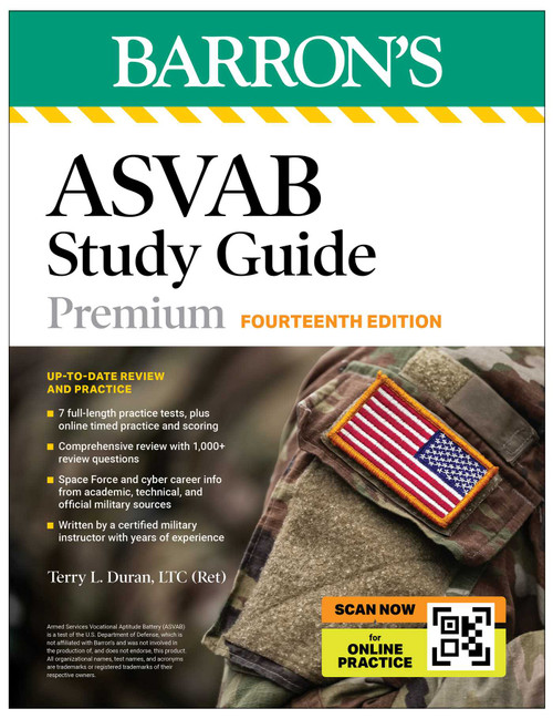 ASVAB Study Guide Premium, Fourteenth: 6 Practice Tests + Comprehensive Review + Online Practice (Barron's Test Prep) by Terry L. Duran, 9798349703690