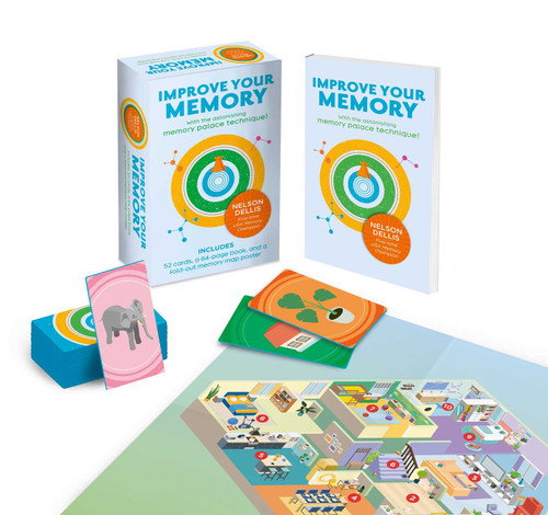 Improve Your Memory (With the Astonishing Memory Palace Technique: Includes 52 Cards, 64-page Book, and a Fold-out Memory Map Poster) by Nelson Dellis, 9781398843516