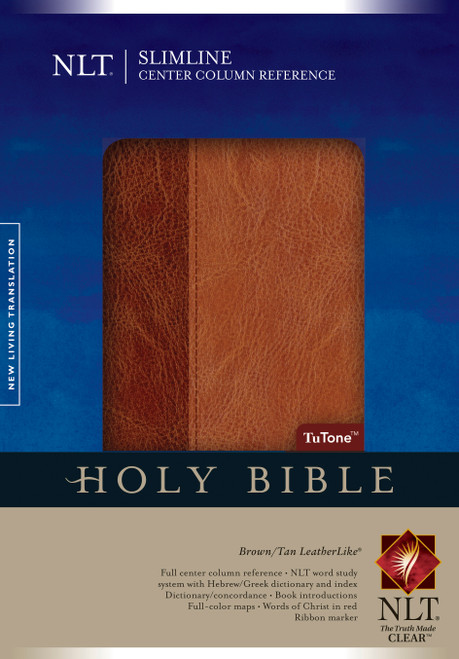 Slimline Center Column Reference Bible NLT, TuTone (LeatherLike, Brown/Tan, Indexed, Red Letter) by New Living Translation, Tyndale, 9781414368368