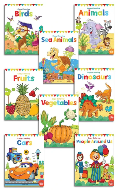 Little Artist Copy Colouring Boxset : Pack of 8 Books (Birds, Sea Animals, Fruits, Vegetables, Dinosaurs, Cars and People Around Us) by Wonder House Books, 9789388144049
