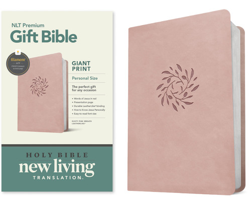 NLT Premium Gift Bible, Personal Size Giant Print, Filament Enabled (LeatherLike, Dusty Pink Wreath, Red Letter) by Tyndale, New Living Translation, 9798400523496