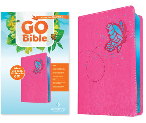 NLT GO Bible for Kids, Pink Butterfly (LeatherLike, Hot Pink/Butterfly Design) (A Life-Changing Bible for Kids) by New Living Translation, Tyndale, 9798400527241