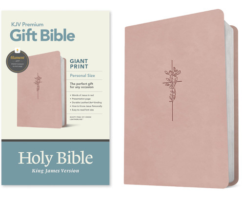 KJV Premium Gift Bible, Personal Size Giant Print, Filament Enabled (LeatherLike, Dusty Pink Ivy Cross, Red Letter) by Tyndale, 9798400523519