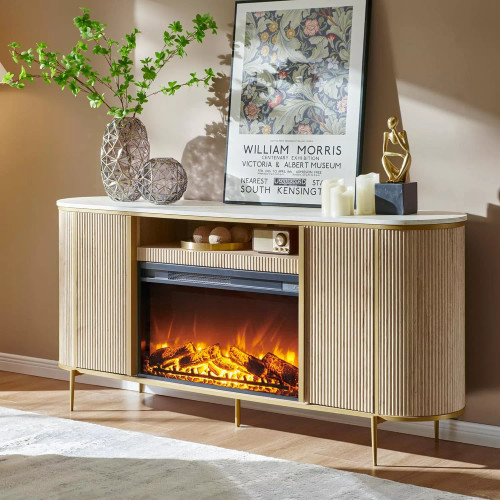 Luxury 70" Modern Fluted Fireplace TV Stand with Faux Marble Top - JCEE Shop
