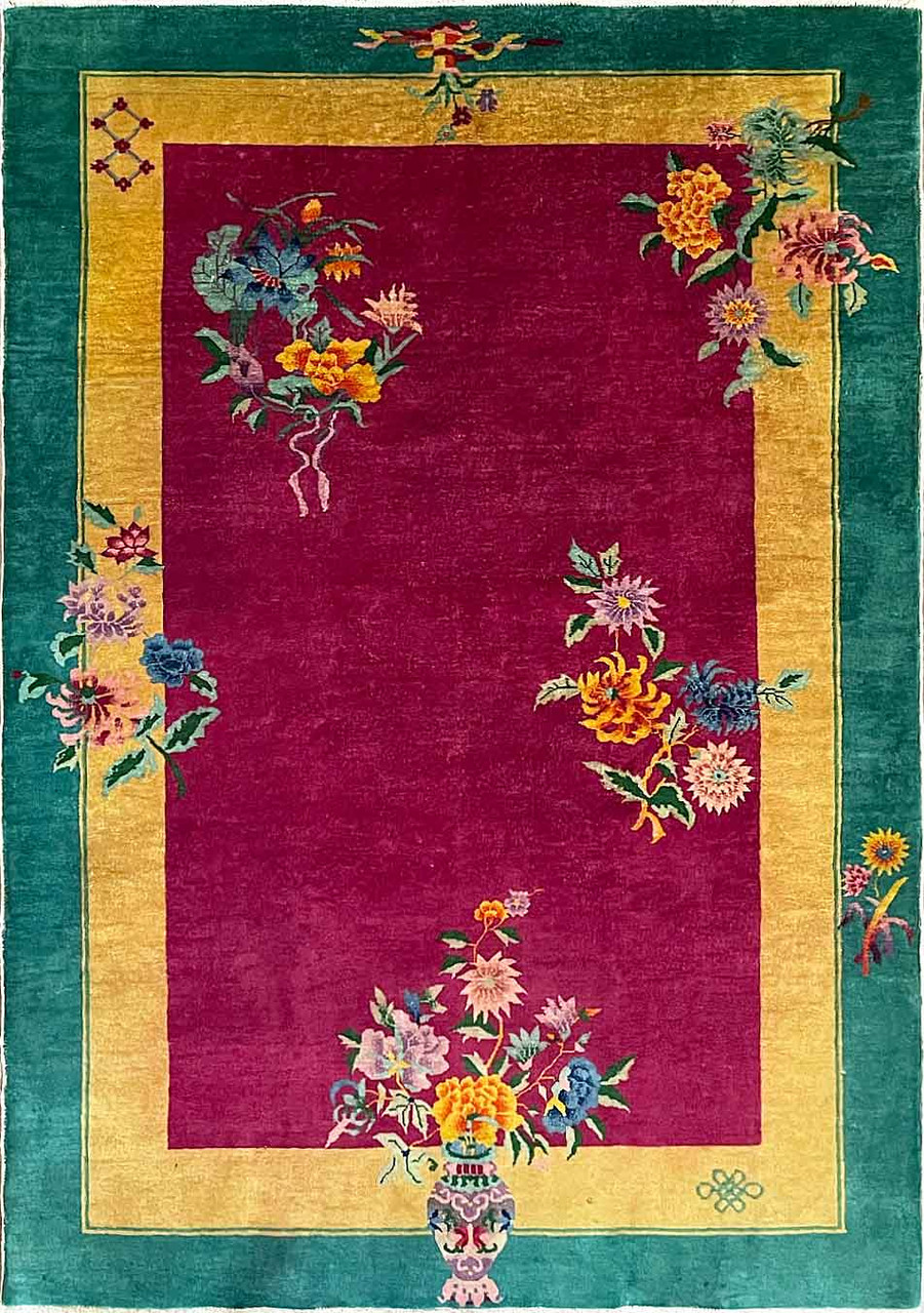 Antique Art Deco Chinese Carpet, Elegant, 6' x 8'8