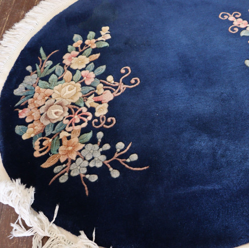 Vintage/Antique Art Deco Chinese Round Rug, Perfect Blue