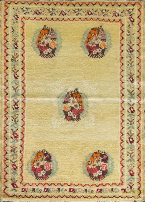 Antique Turkish Oushak Rug with Floral Bouquet Medallions, Circa 1900–1920
