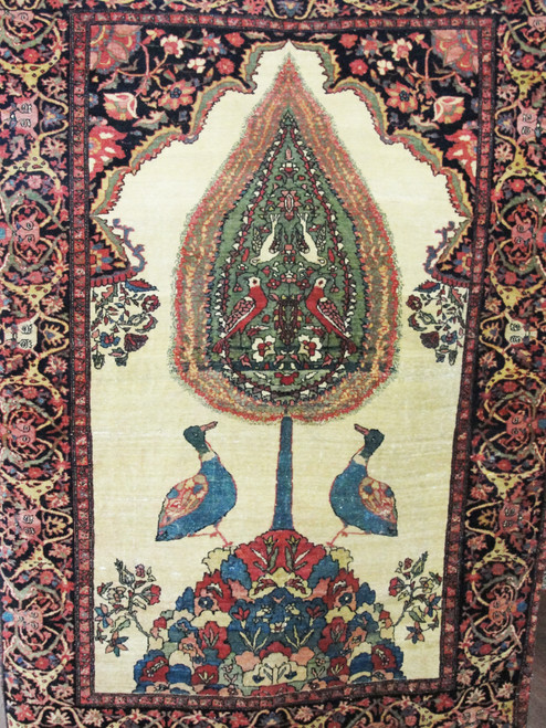 Antique Persian Feraghan Sarouk Tree of Life Rug 3'5" x 4'11"
