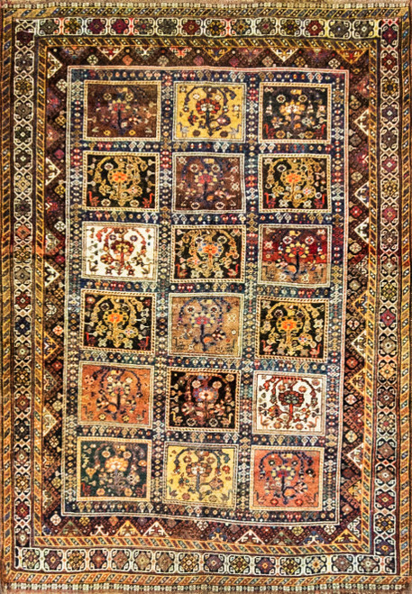 Antique Persian Qashqai Garden Rug 4' x 6'