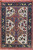 Vertical, top facing image of antique Persian Afshar rug, showing the pictorial pattern with People, horses in various colors of brown, white and other.
