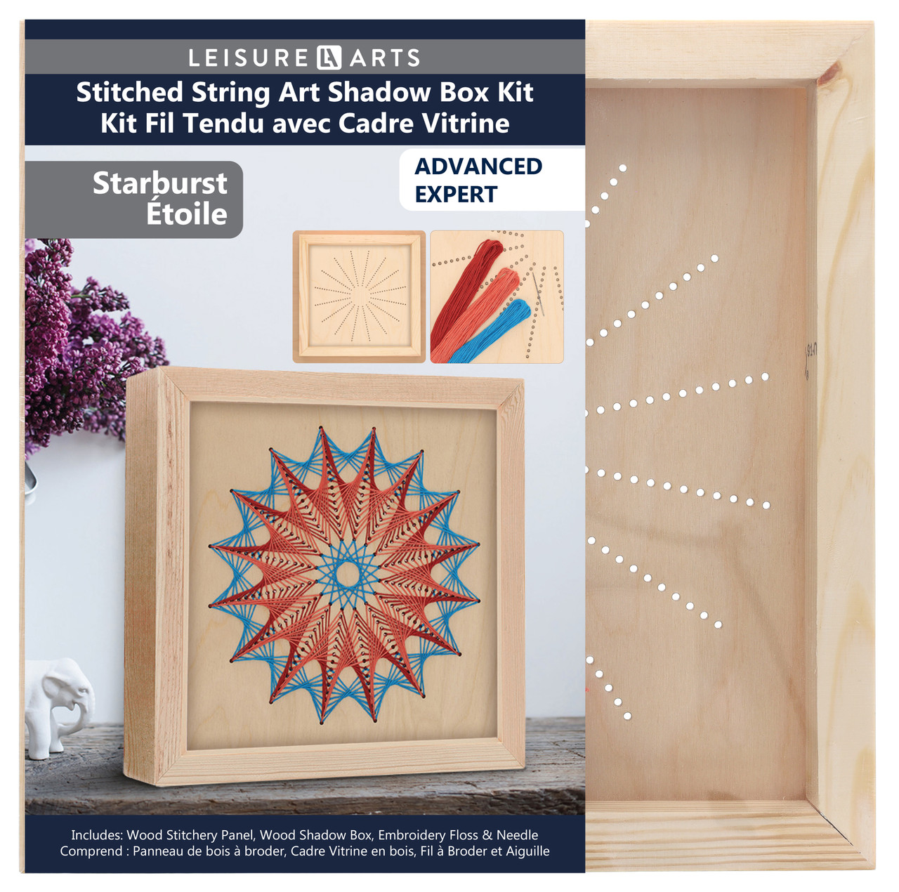 Wood Stitched String Art Kit with Shadow Box Starburst, Wooden Stitchery Kits for Craft Embroidery, Perfect for Intermediate Skill Level, 85522