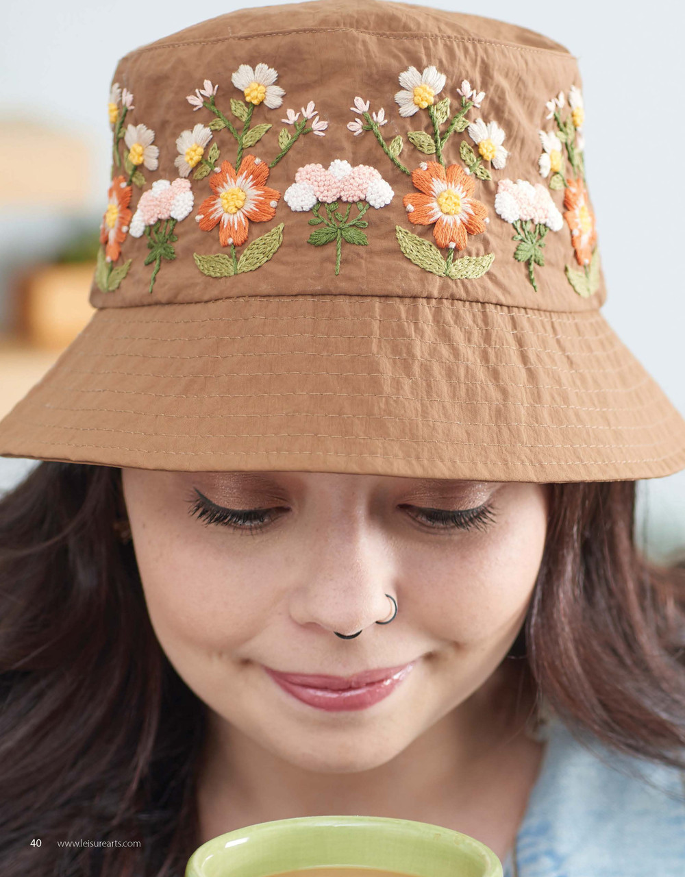 Leisure Arts Embroidered Flower Bucket Hat ePattern