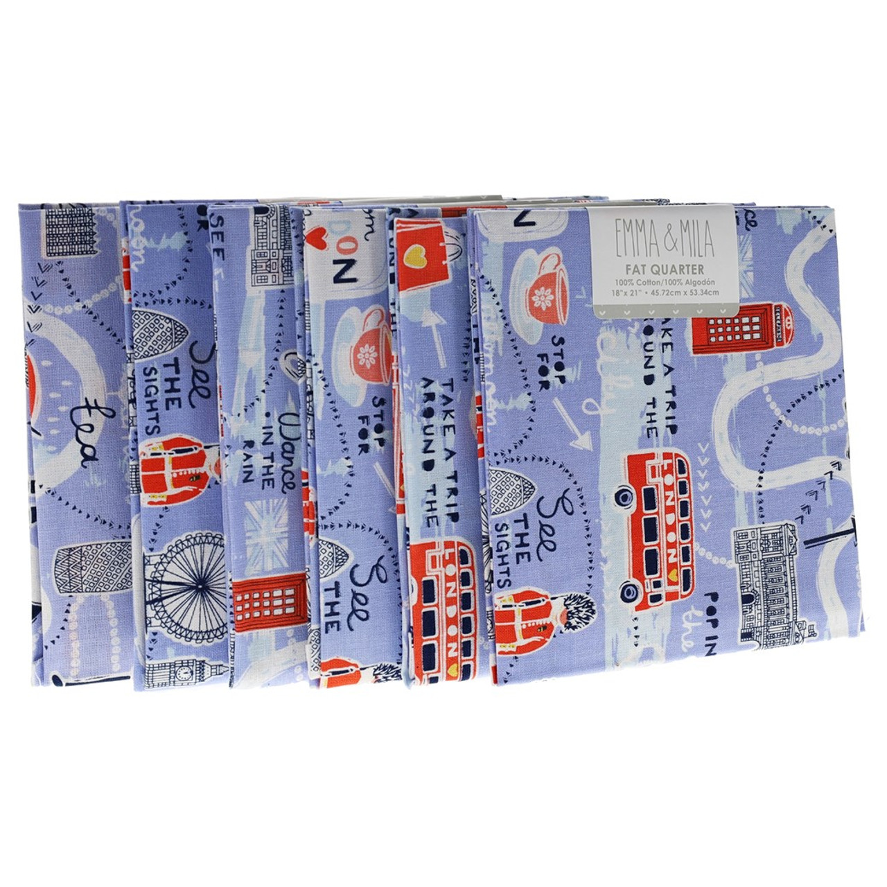 Camelot Cotton Fabrics Emma Mila Fat Quarter London Calling 6pc
