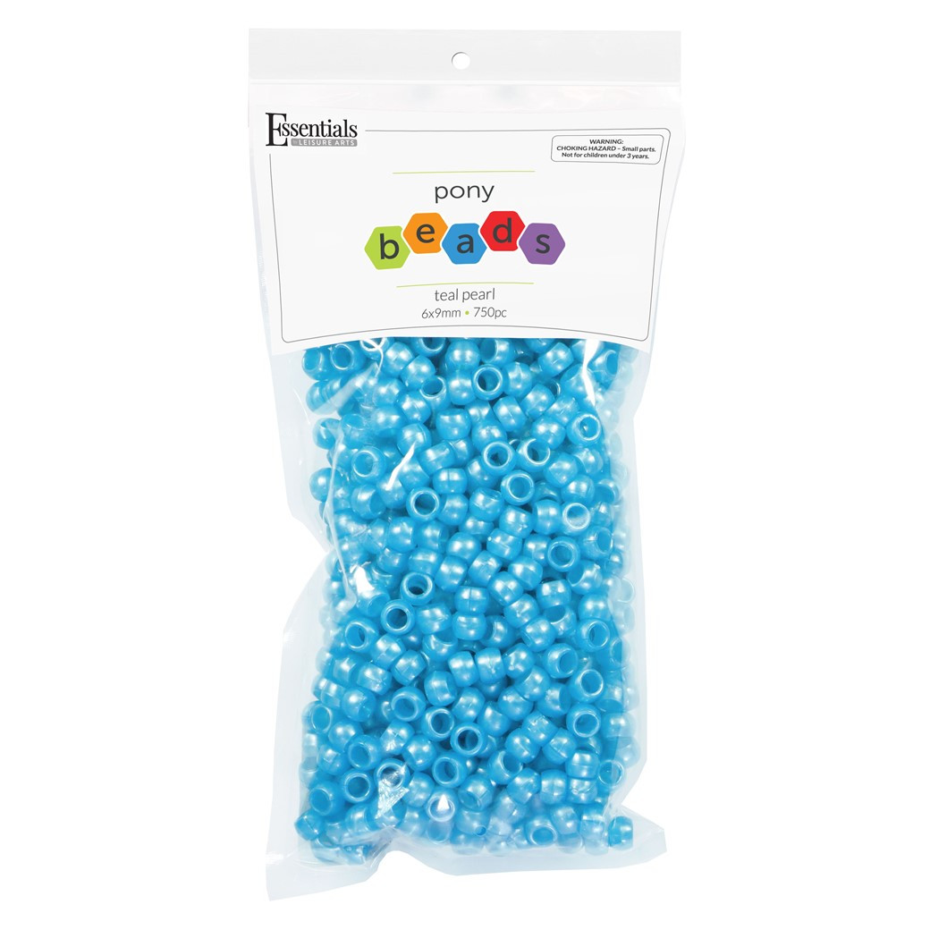 Essentials By Leisure Arts Pony Beads 6mm x 9mm Pearl Teal 750pc