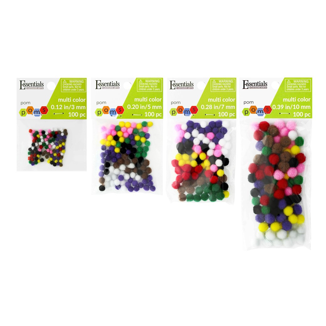 Essentials By Leisure Arts Pom Pom 7mm Multi 100pc - Leisure Arts