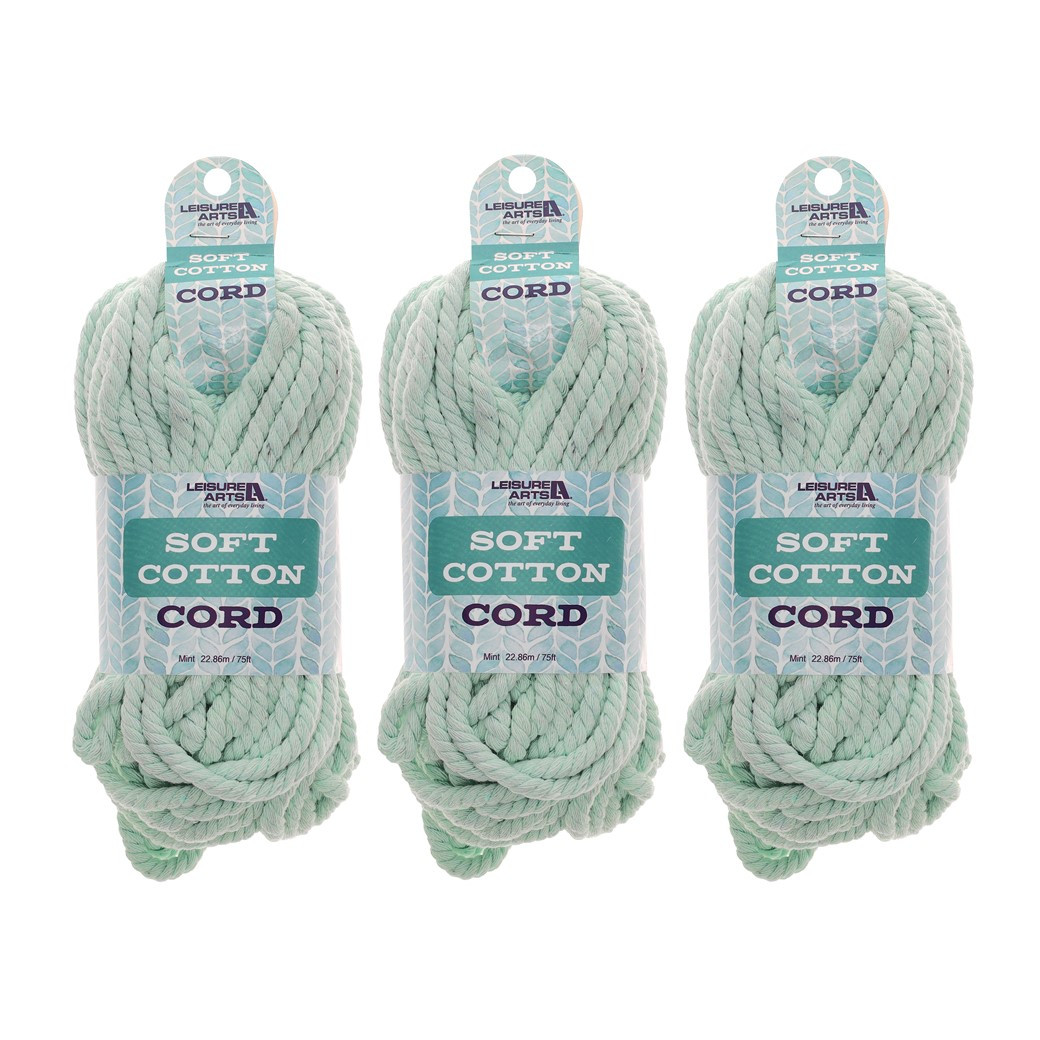 Essentials By Leisure Arts Cotton Cord Bundle Cotton Mint 75ft 3pc