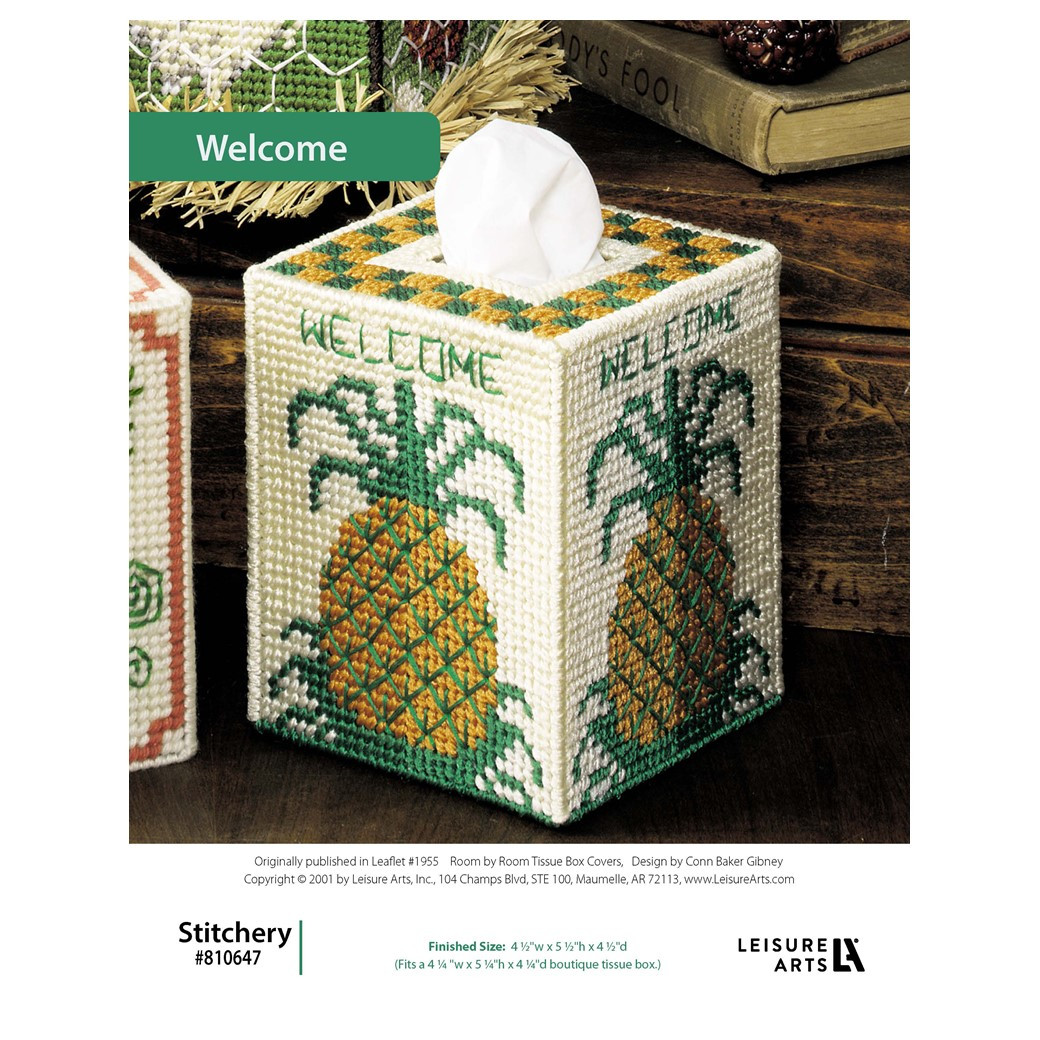Leisure Arts Room By Room Tissue Box Covers Welcome Plastic Canvas