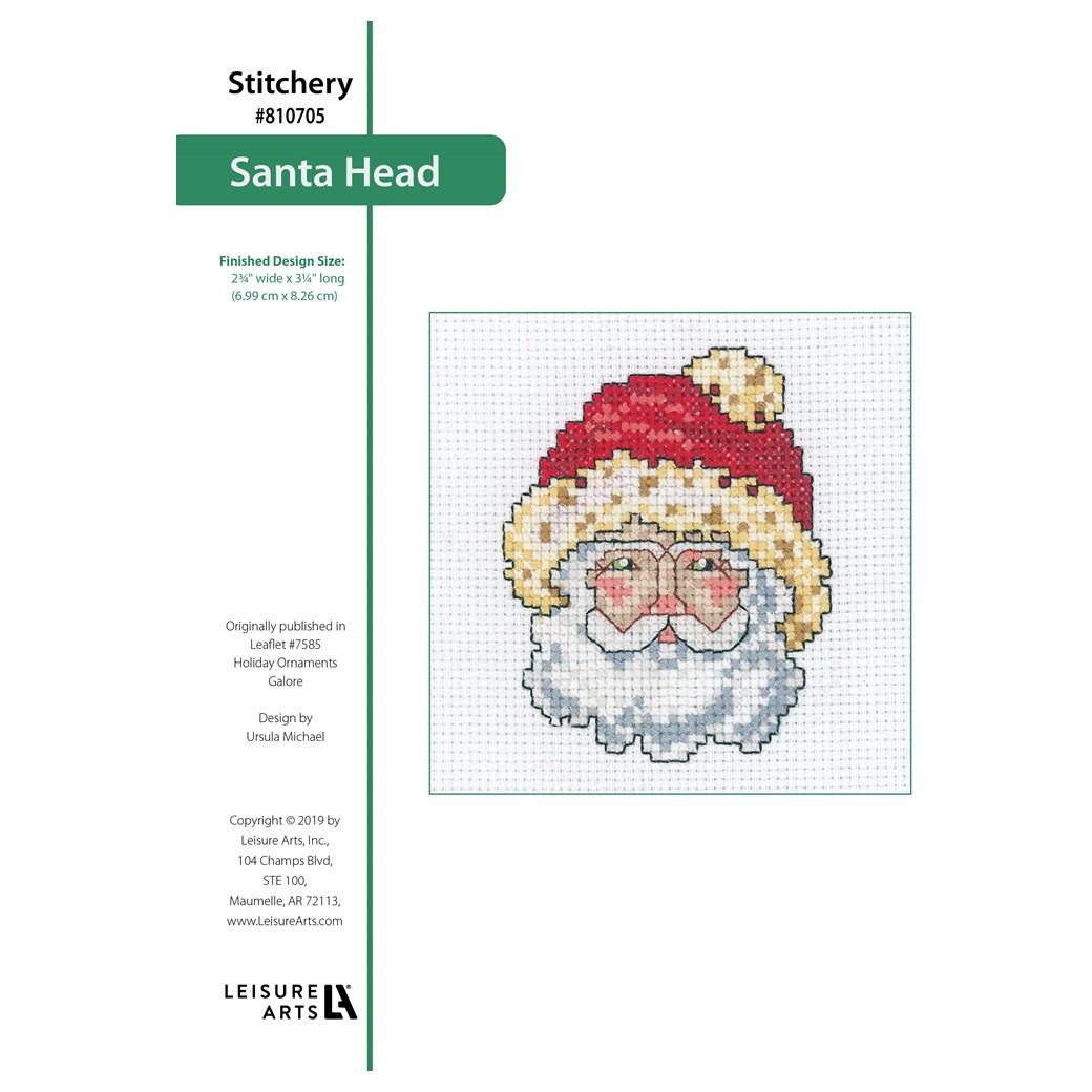 Leisure Arts Holiday Ornaments Galore Santa Head Cross Stitch