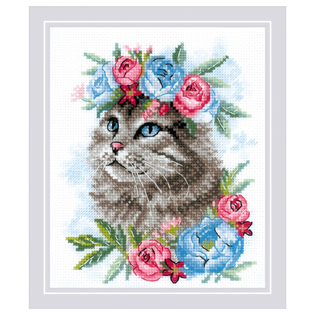 Riolis Cross Stitch Kit Cat In Flowers - Leisure Arts