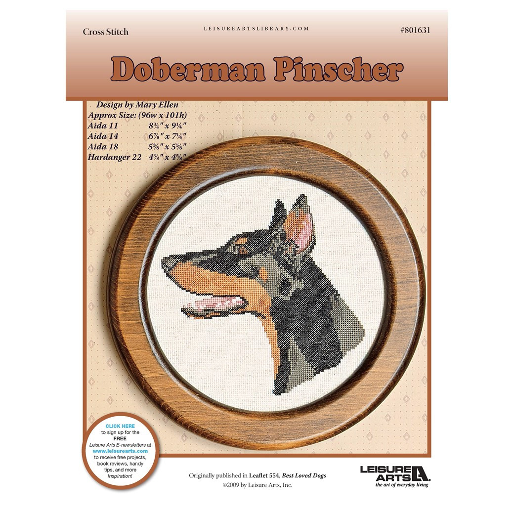 Leisure Arts Doberman Pinscher Cross Stitch ePattern - Leisure Arts