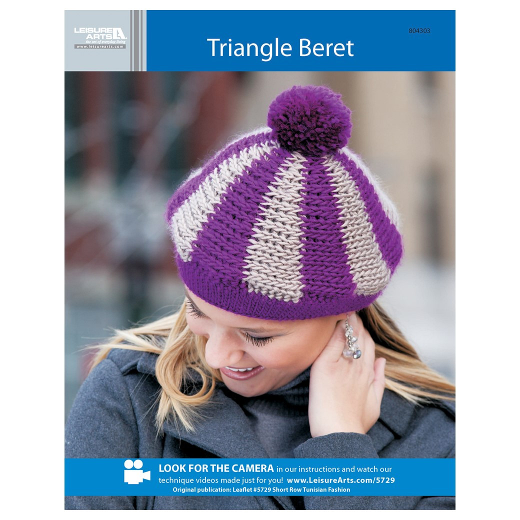 Leisure Arts Short Row Tunisian Fashion Triangles Beret Crochet