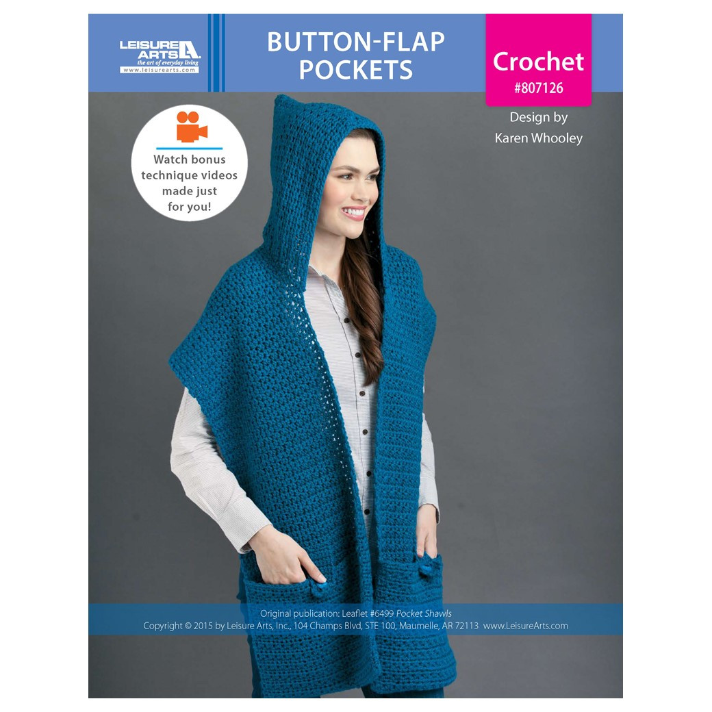 Leisure Arts Pocket Shawls ButtonFlap Pocket Crochet ePattern